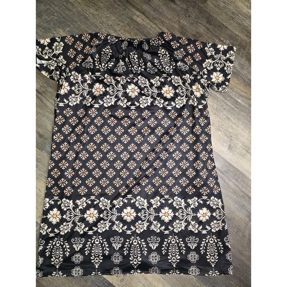 Tugge Womens Damask Boho Print Short Sleeve Dress Medium M NWT Black Pockets - Picture 4 of 4